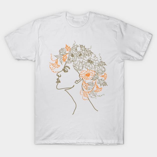 Flowered Woman Head T-Shirt by jobieh shop